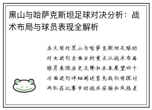 黑山与哈萨克斯坦足球对决分析：战术布局与球员表现全解析
